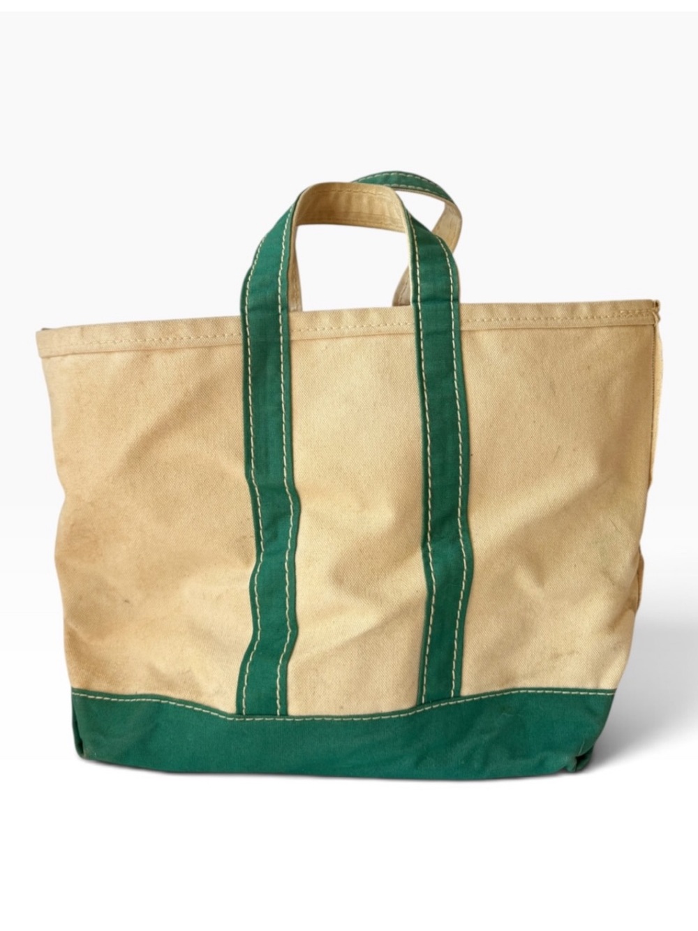 Vintage 1980s LL Bean Tote Bag Green Canvas Freeport Maine USA